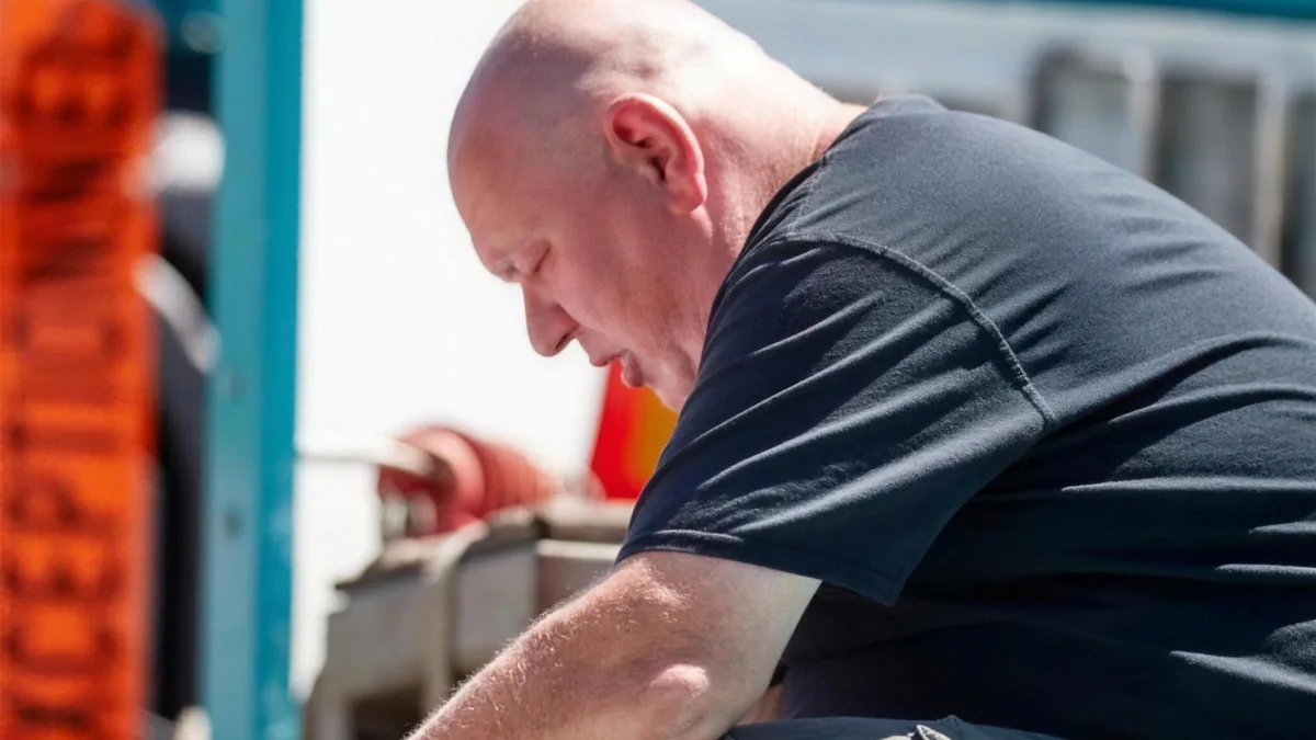Mitarbeiter von Container Rent Petri fährt einen Stapler im Werk