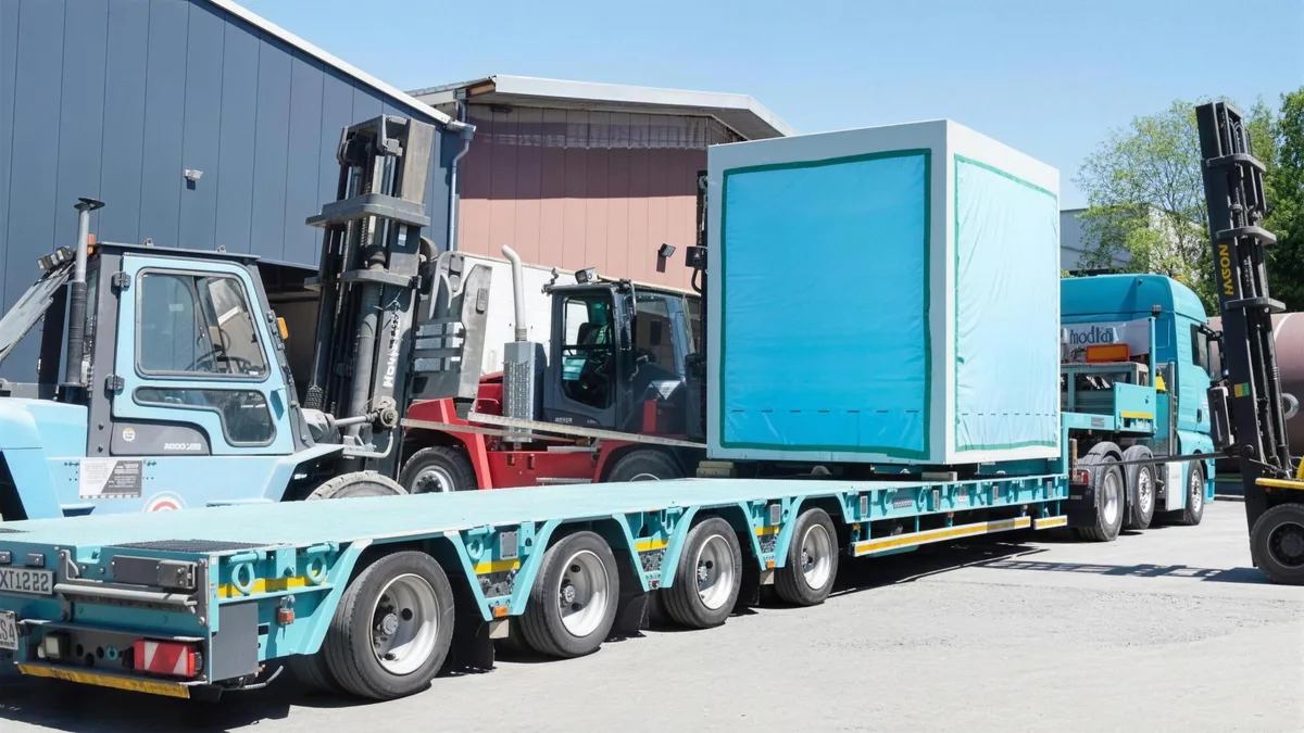 Spezialtransport eines großformatigen Raummoduls