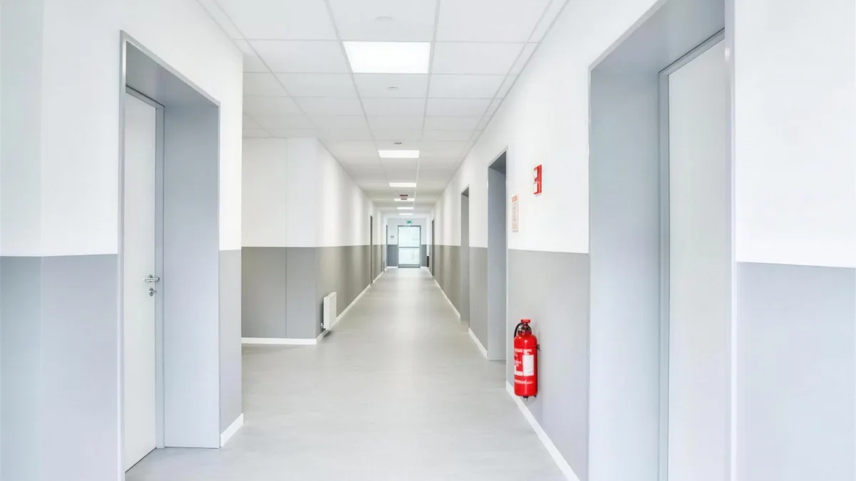 Flur mit Garderoben in einem modularen Schulgebäude