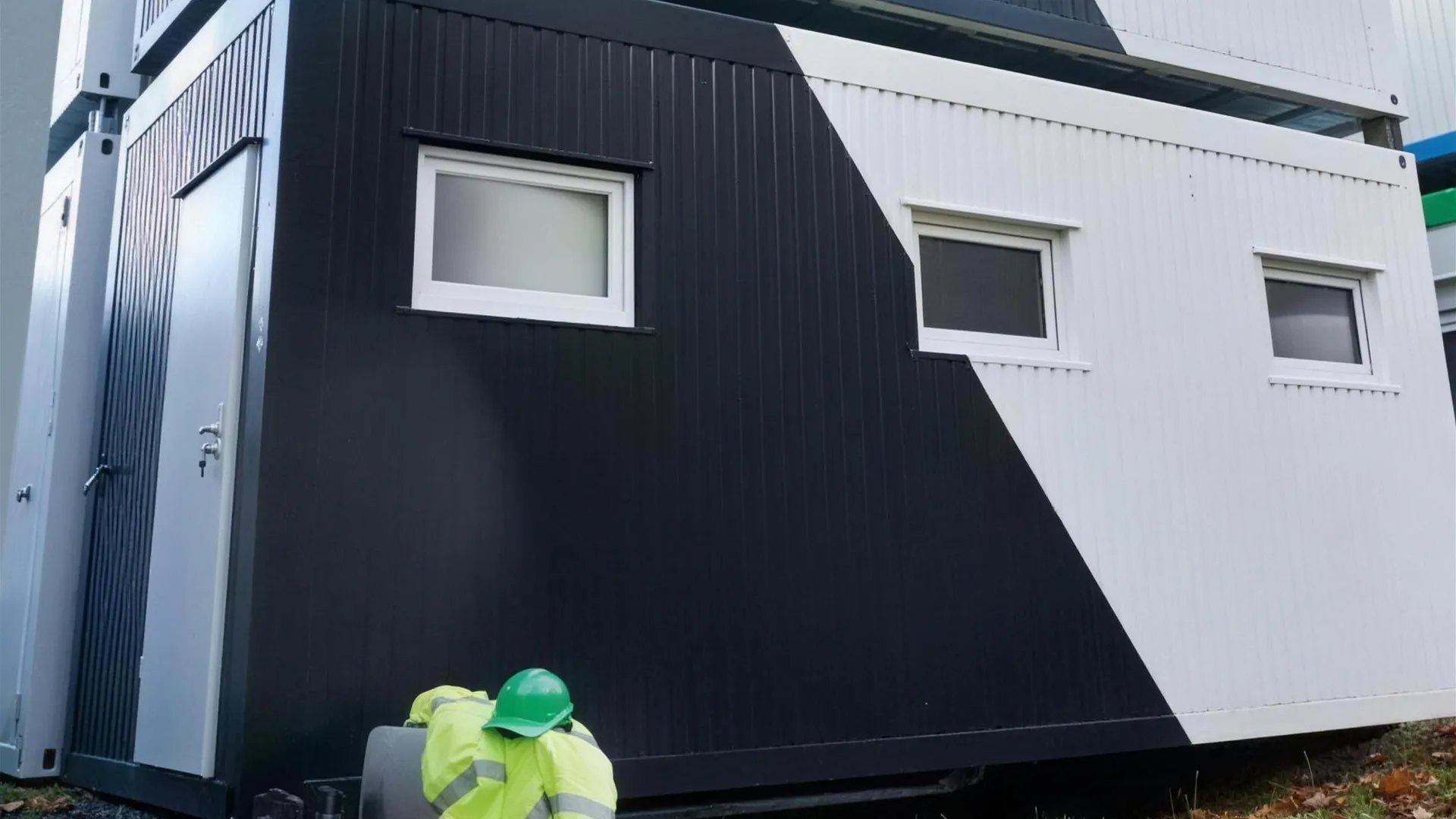 Schwarz/Weiß-Anlage von Container Rent Petri für Dekontamination