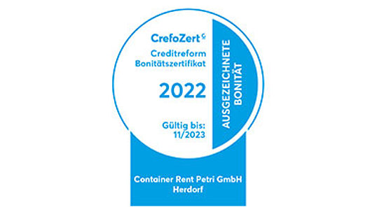 Creditreform Bonitätszertifikat CrefoZert für Container Rent Petri